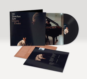 An opened vinyl set of Yunchan Lim's album Chopin Etudes, with the liner notes laid out in front of the vinyl. 